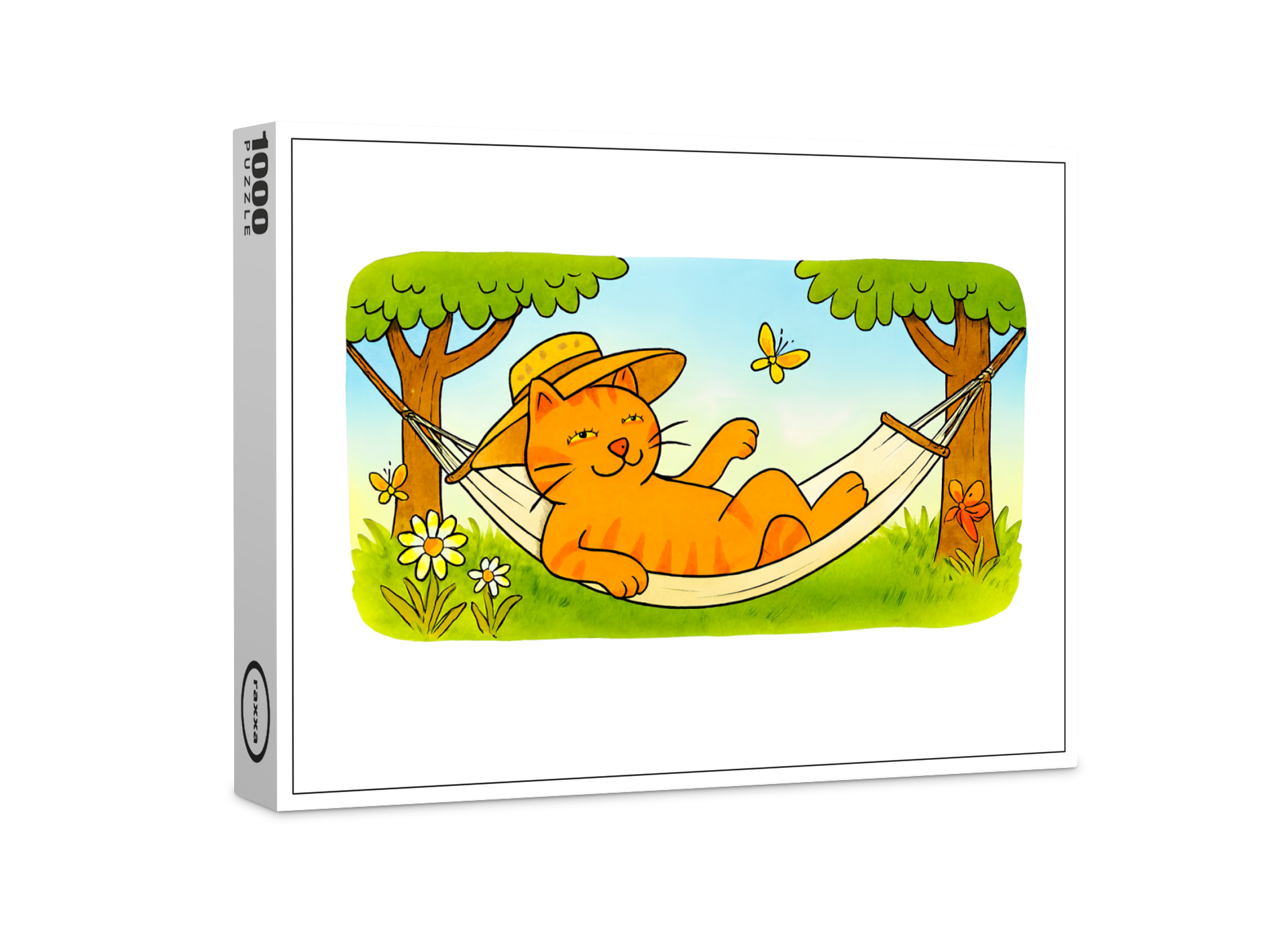 raxxa Premium-Puzzle: Cute Cartoon Cat Relaxing in Garden Hammock