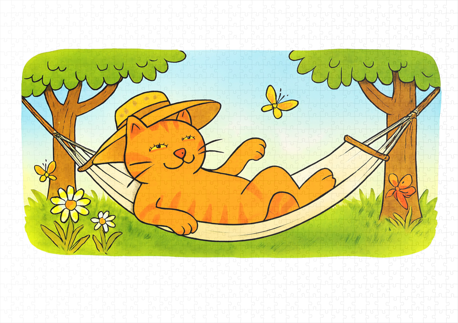 raxxa Premium-Puzzle: Cute Cartoon Cat Relaxing in Garden Hammock – Bild 2