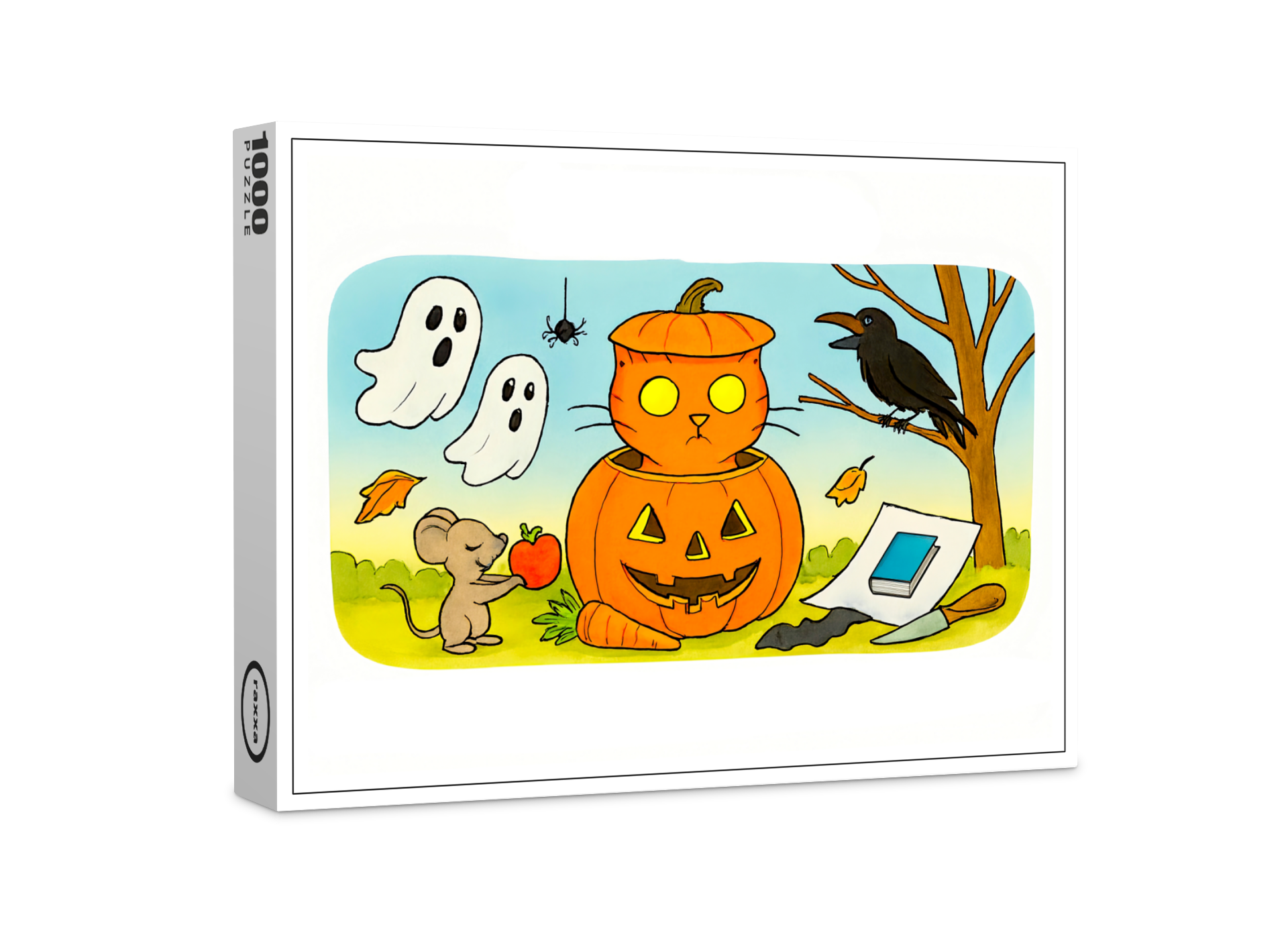 raxxa Premium-Puzzle: Cute Cartoon Cat Sitting in Pumpkin Costume