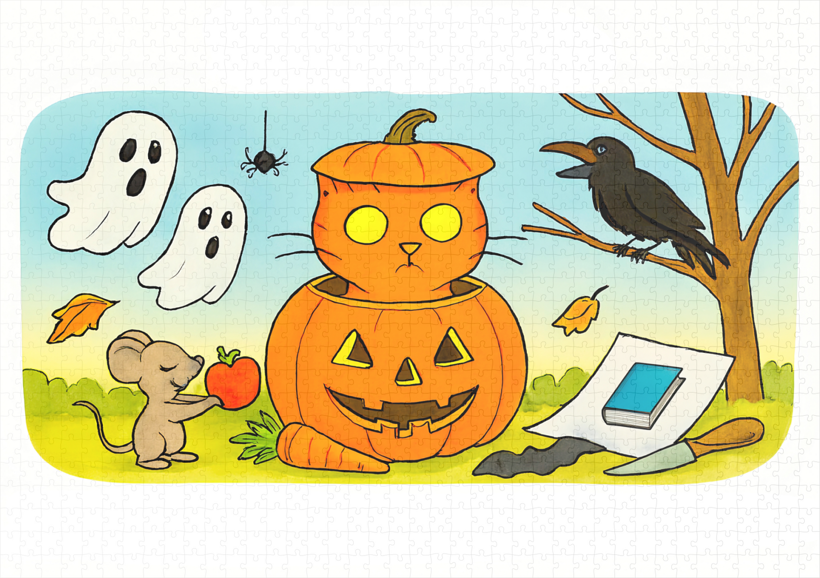 raxxa Premium-Puzzle: Cute Cartoon Cat Sitting in Pumpkin Costume – Bild 2