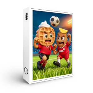 raxxa Premium-Puzzle: Belgian waffle versus Austrian schnitzel soccer duel