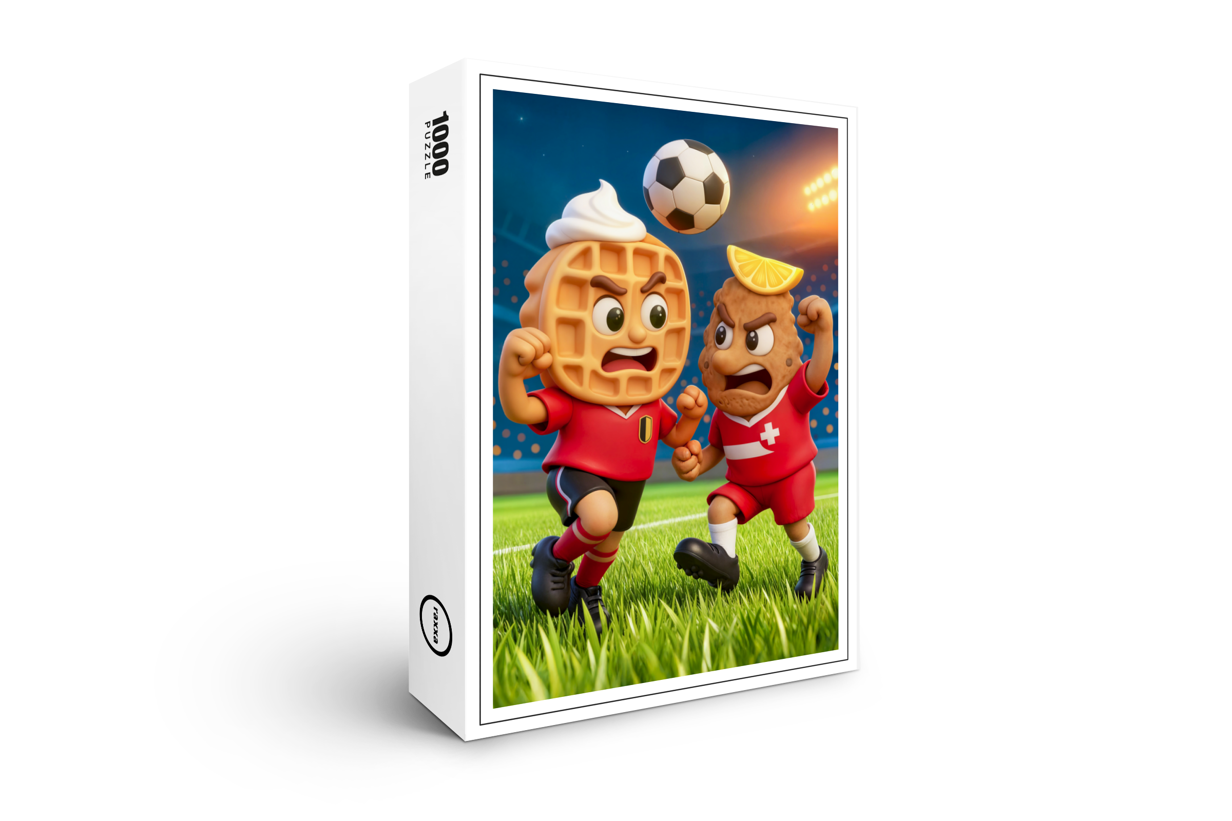 raxxa Premium-Puzzle: Belgian waffle versus Austrian schnitzel soccer duel