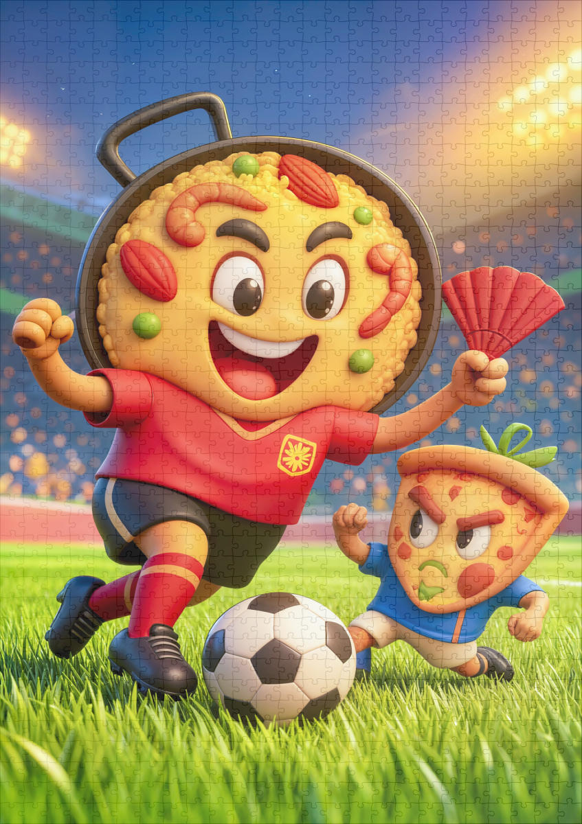 raxxa Premium-Puzzle: Spanish paella versus Italian pizza soccer duel – Bild 2