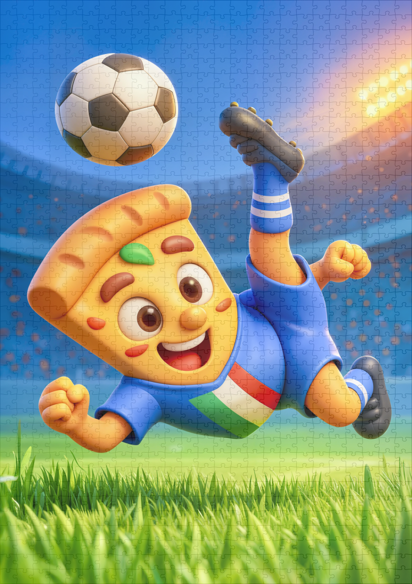 raxxa Premium-Puzzle: Italian pizza performing dramatic soccer bicycle kick - Imagen 2