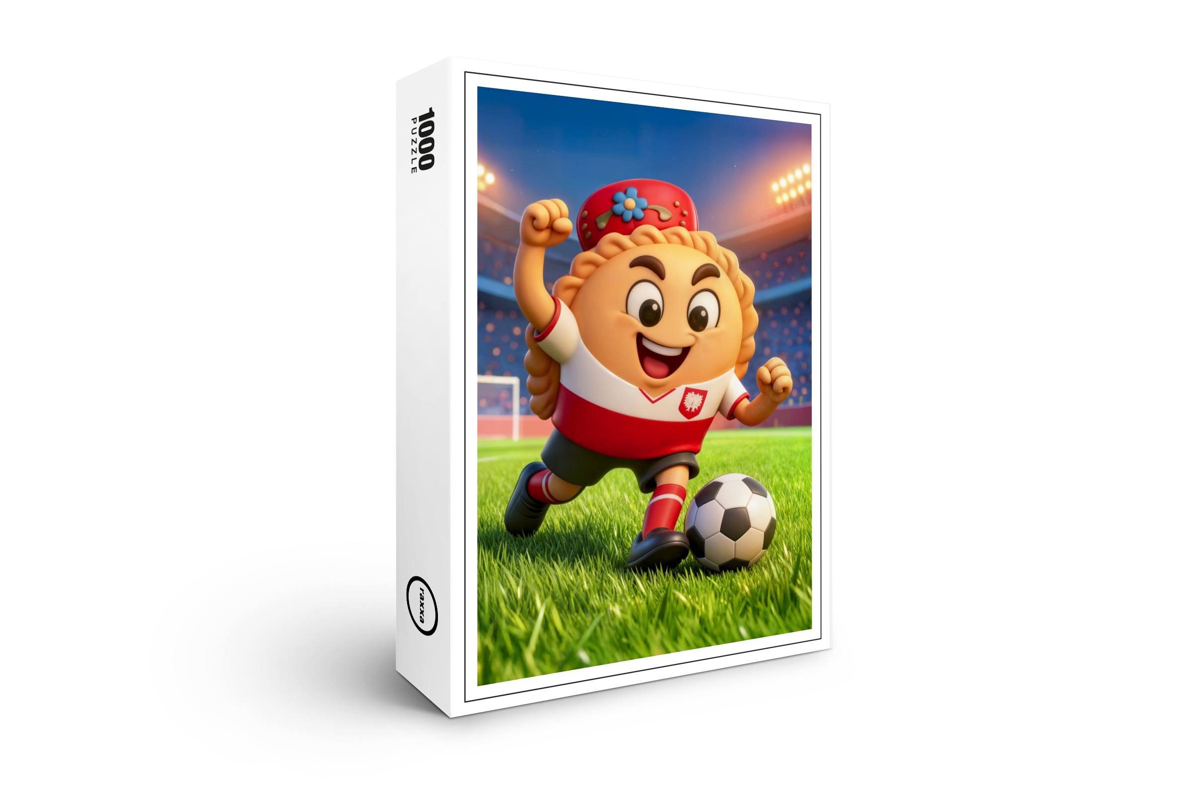 raxxa Premium-Puzzle: Polish pierogi soccer player on bright stadium field