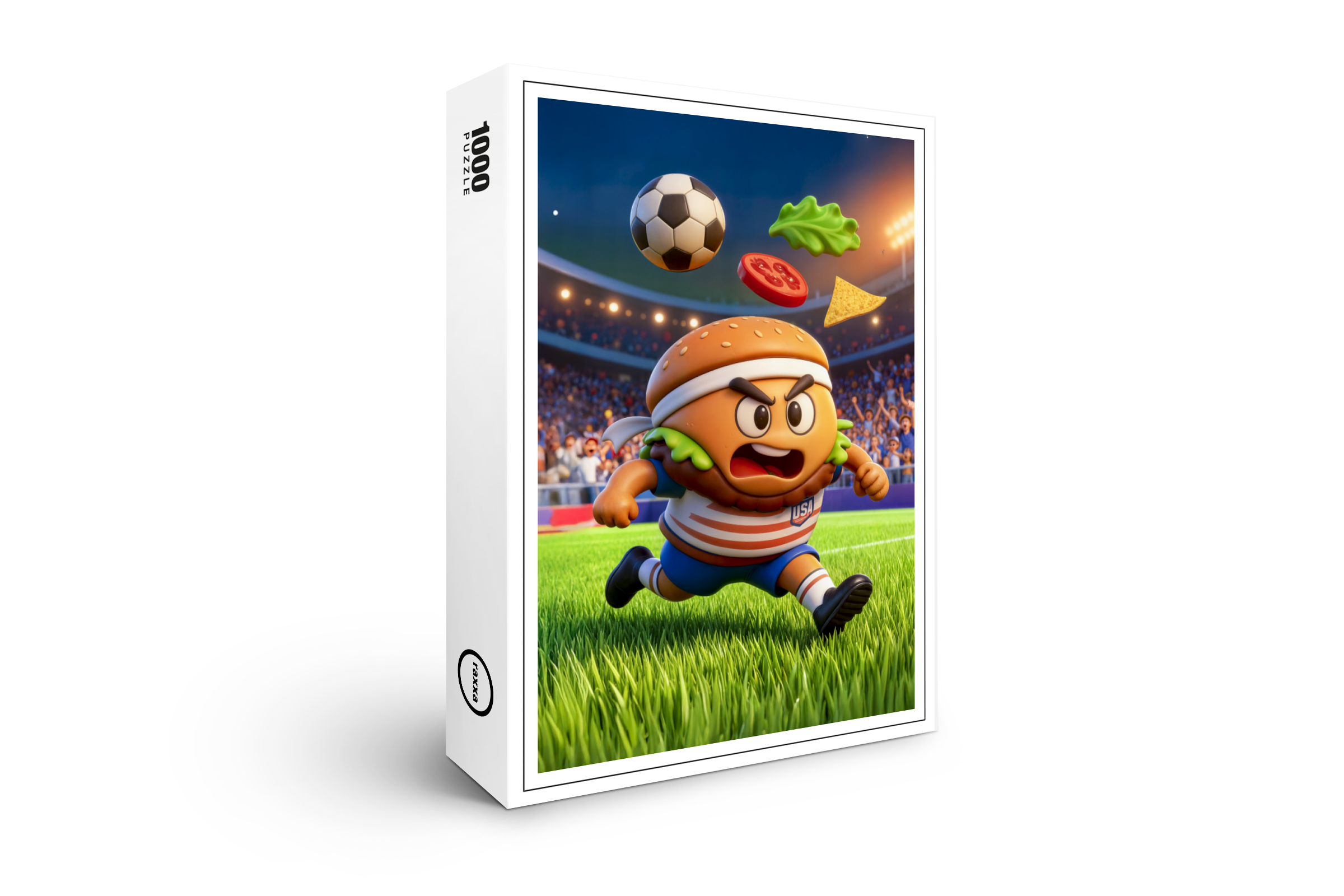 raxxa Premium-Puzzle: American burger soccer player charging across stadium