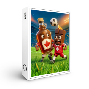 raxxa Premium-Puzzle: Canadian maple syrup versus Swiss chocolate soccer duel