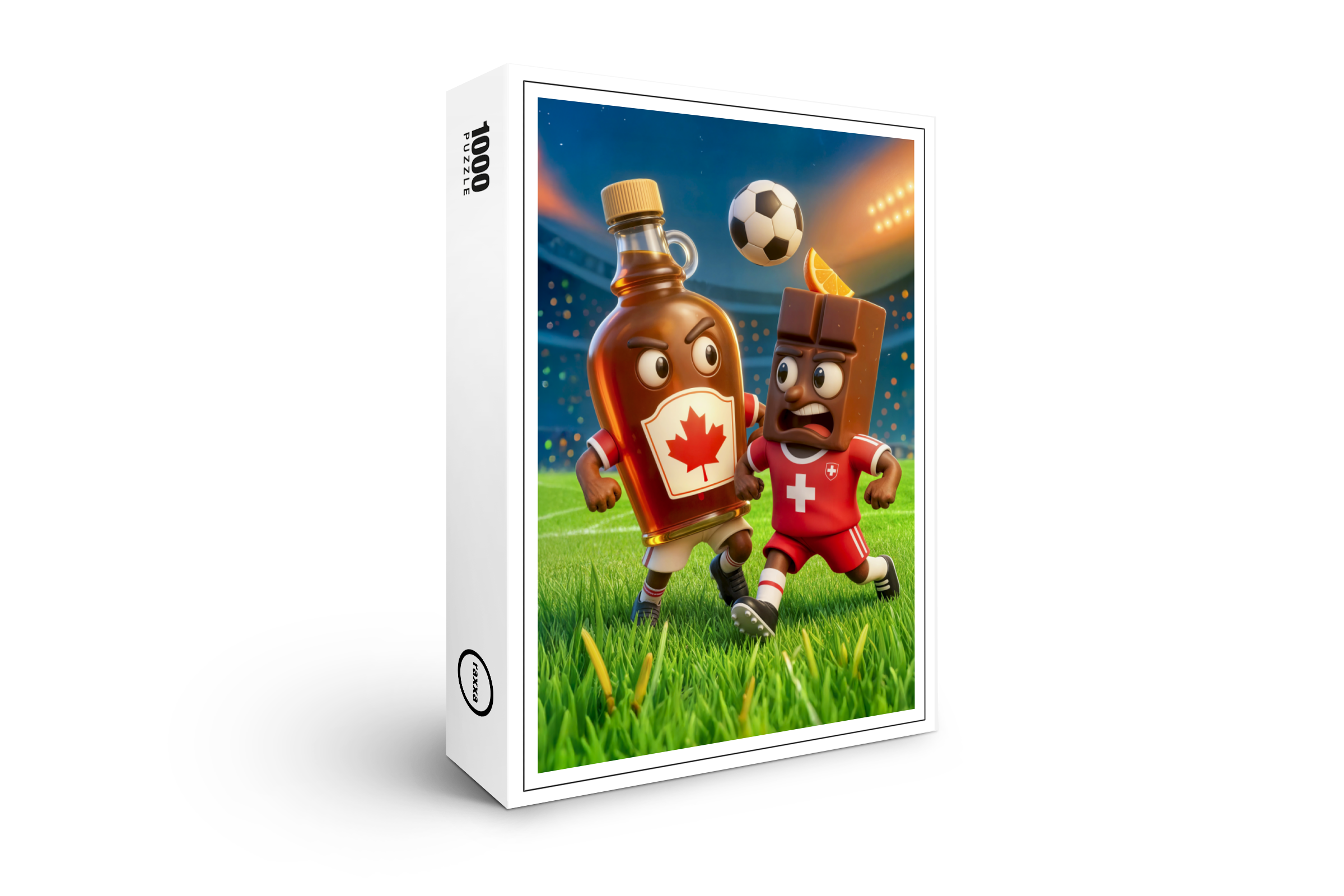 raxxa Premium-Puzzle: Canadian maple syrup versus Swiss chocolate soccer duel