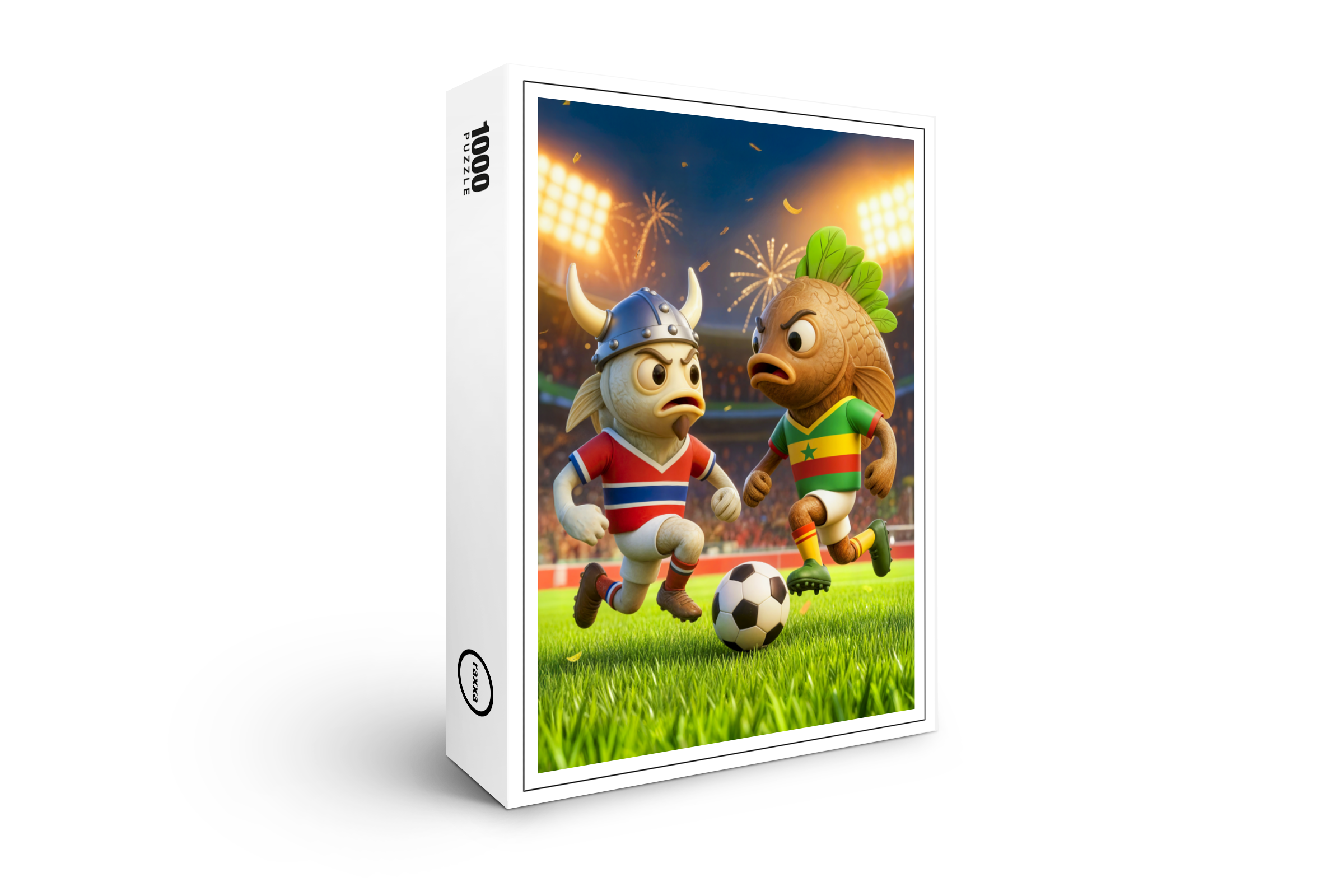 raxxa Premium-Puzzle: Norwegian cod versus Senegal thieboudienne fish soccer match