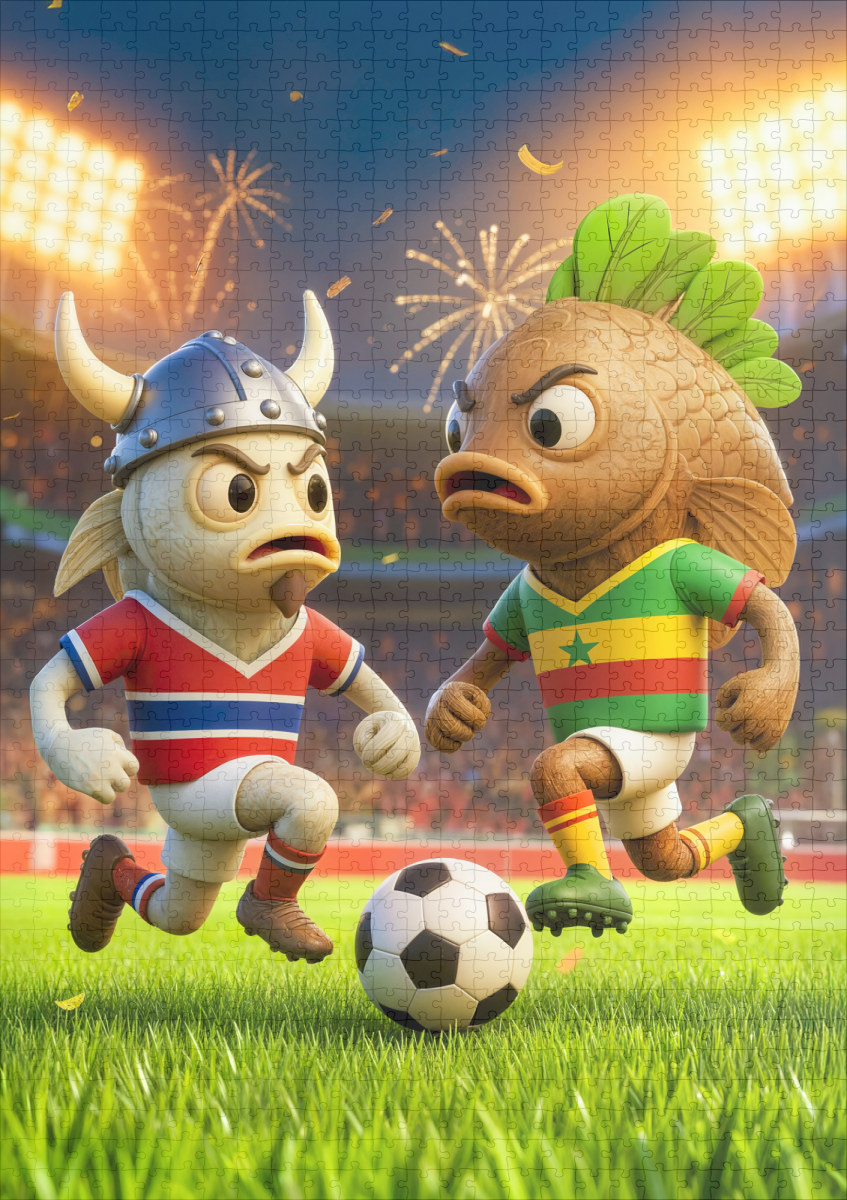 raxxa Premium-Puzzle: Norwegian cod versus Senegal thieboudienne fish soccer match - immagine 2