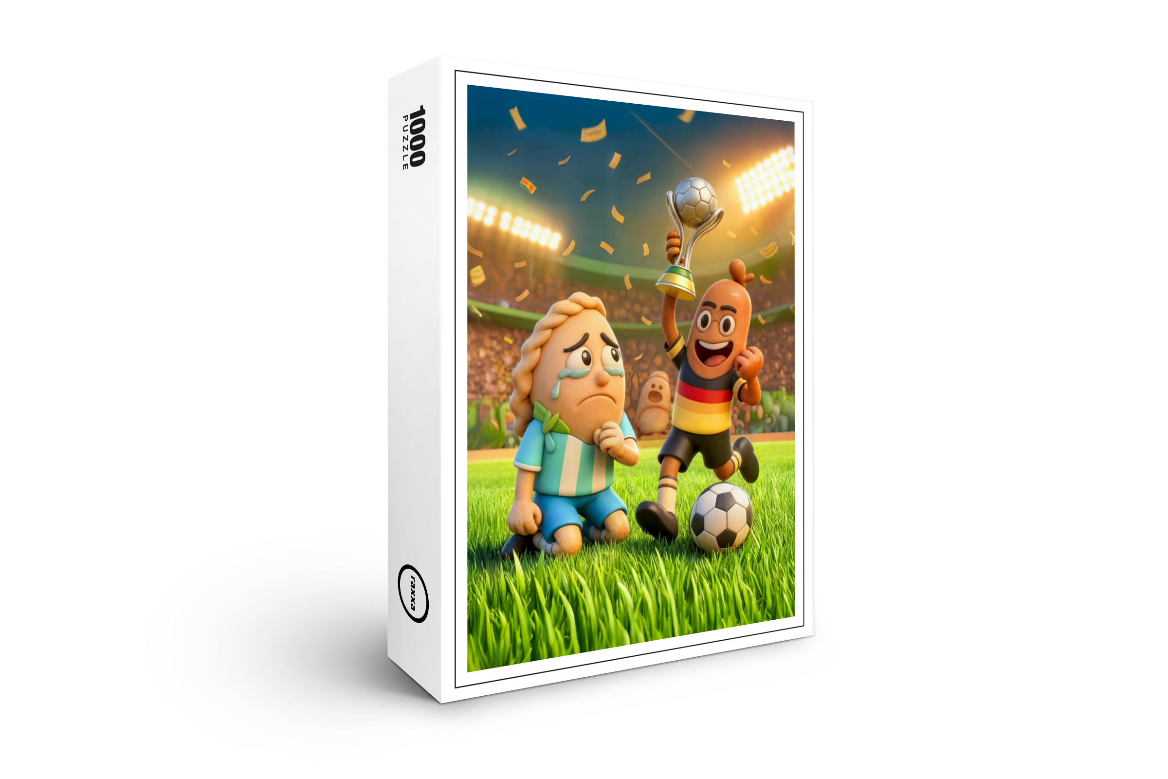 raxxa Premium-Puzzle: German bratwurst defeating Argentinian empanada soccer scene