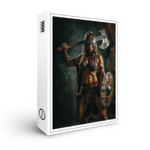 raxxa Premium-Puzzle: Fierce Viking Shieldmaiden With Raised Axe