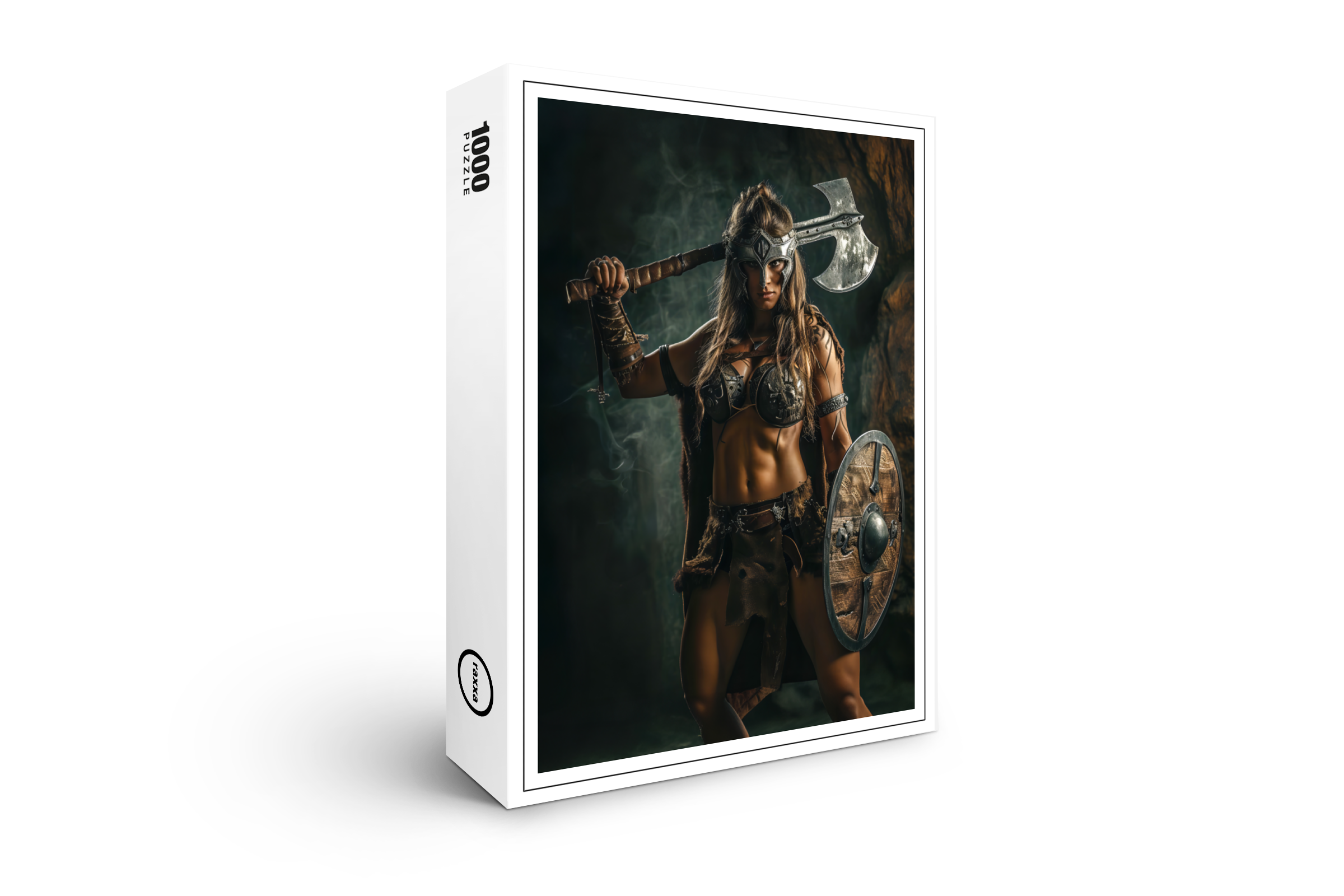 raxxa Premium-Puzzle: Fierce Viking Shieldmaiden With Raised Axe