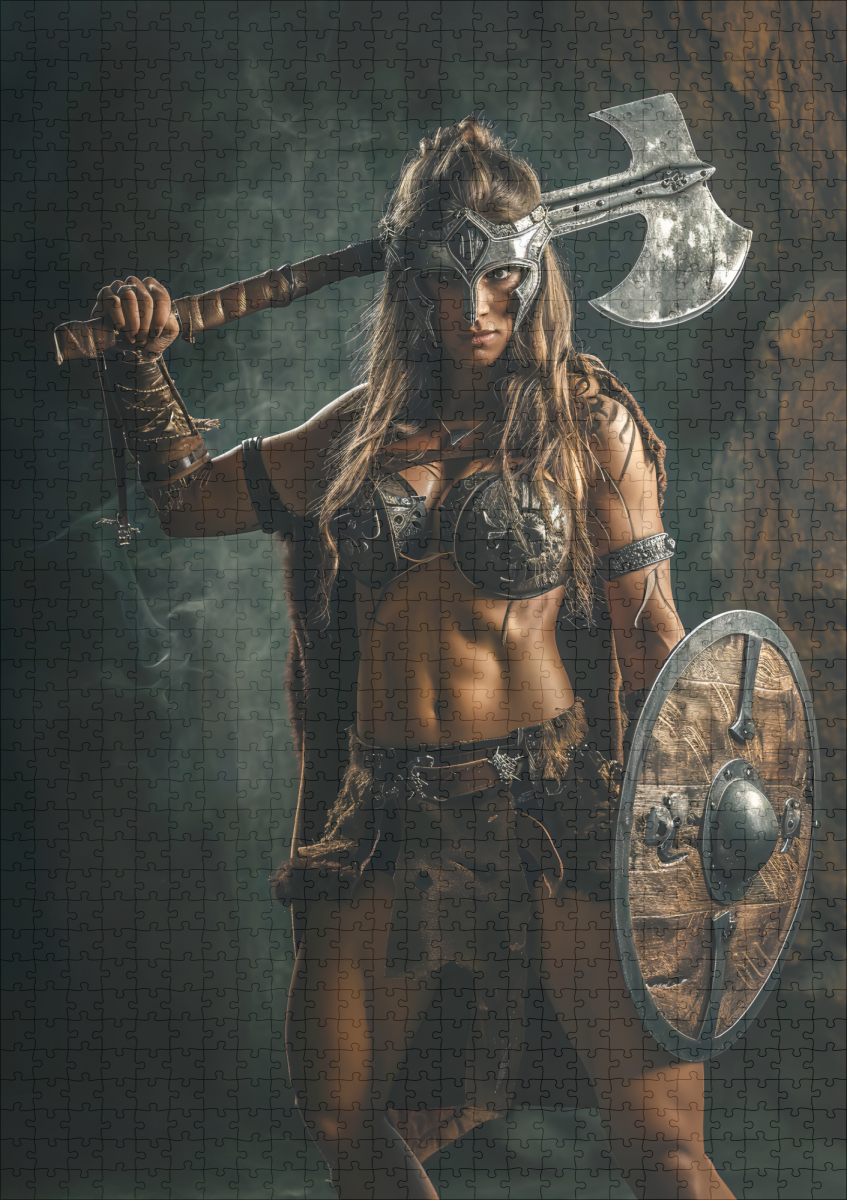 raxxa Premium-Puzzle: Fierce Viking Shieldmaiden With Raised Axe – Bild 2