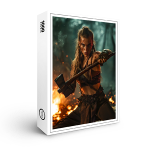raxxa Premium-Puzzle: Fierce Viking Shieldmaiden Holding Her Flaming Axe