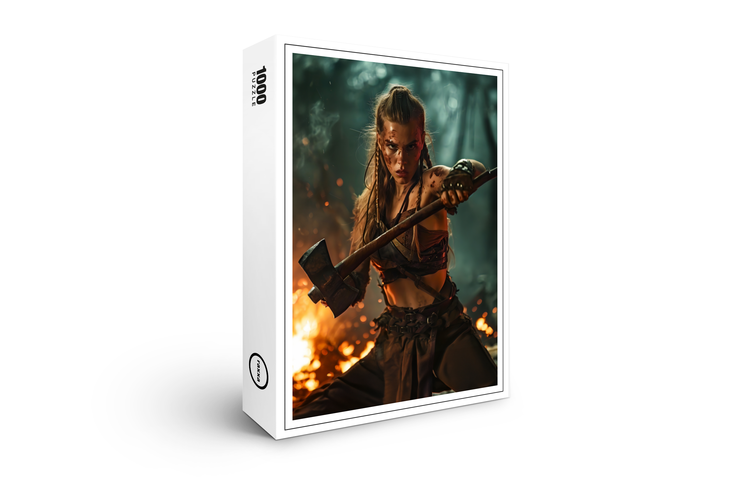 raxxa Premium-Puzzle: Fierce Viking Shieldmaiden Holding Her Flaming Axe