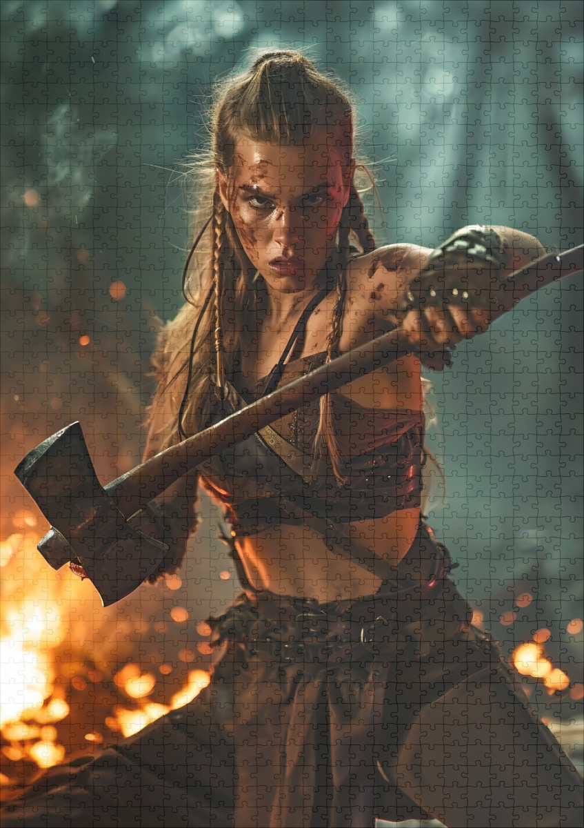raxxa Premium-Puzzle: Fierce Viking Shieldmaiden Holding Her Flaming Axe – Bild 2