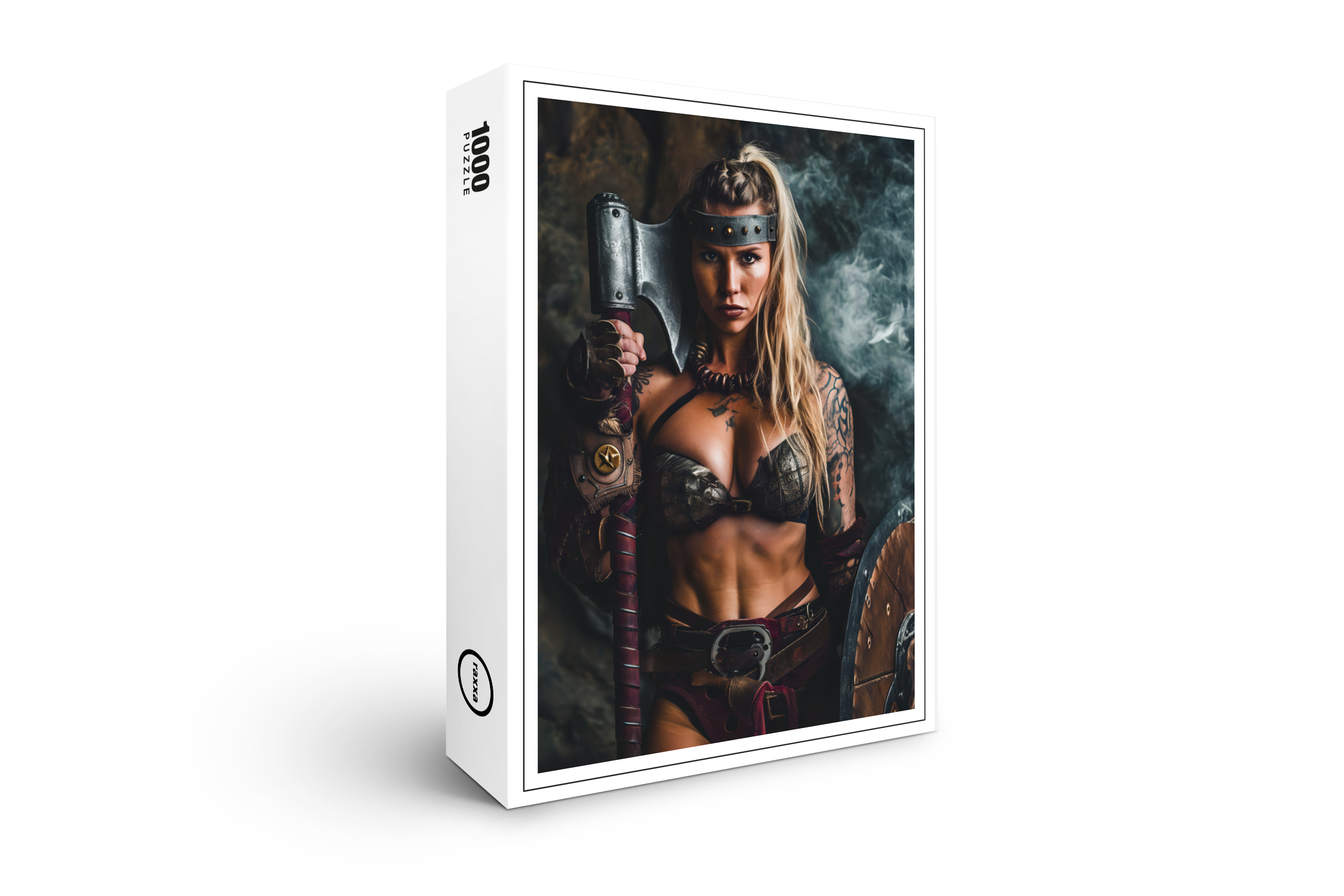 raxxa Premium-Puzzle: Fierce Viking Shieldmaiden With Axe And Battle Shield
