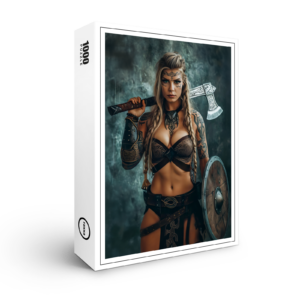 raxxa Premium-Puzzle: Unyielding Nordic Shieldmaiden Armed With Axe And Shield