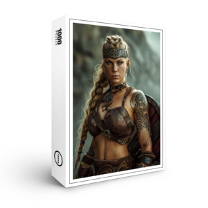 raxxa Premium-Puzzle: Resolute Viking Shieldmaiden Guarding With Her Battle Shield