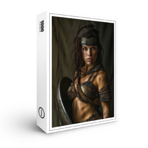 raxxa Premium-Puzzle: Defiant Nordic Shieldmaiden Standing Behind Her Shield