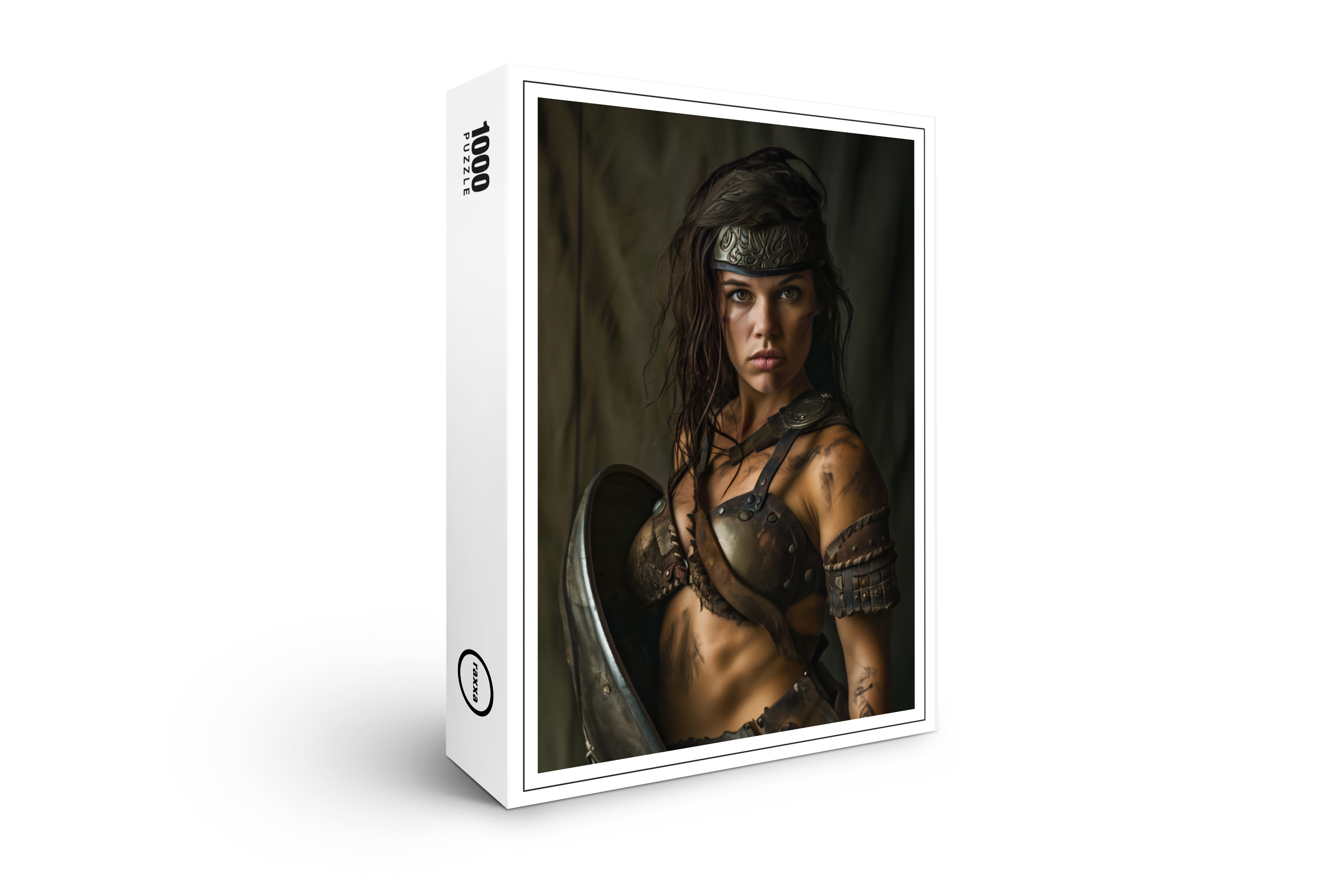 raxxa Premium-Puzzle: Defiant Nordic Shieldmaiden Standing Behind Her Shield