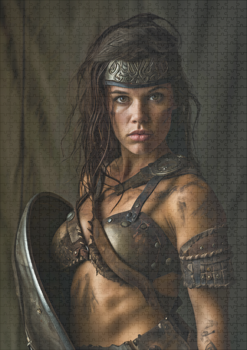 raxxa Premium-Puzzle: Defiant Nordic Shieldmaiden Standing Behind Her Shield - Imagen 2