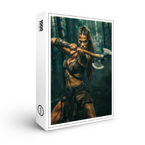 raxxa Premium-Puzzle: Relentless Viking Shieldmaiden Wielding Her Battle Axe