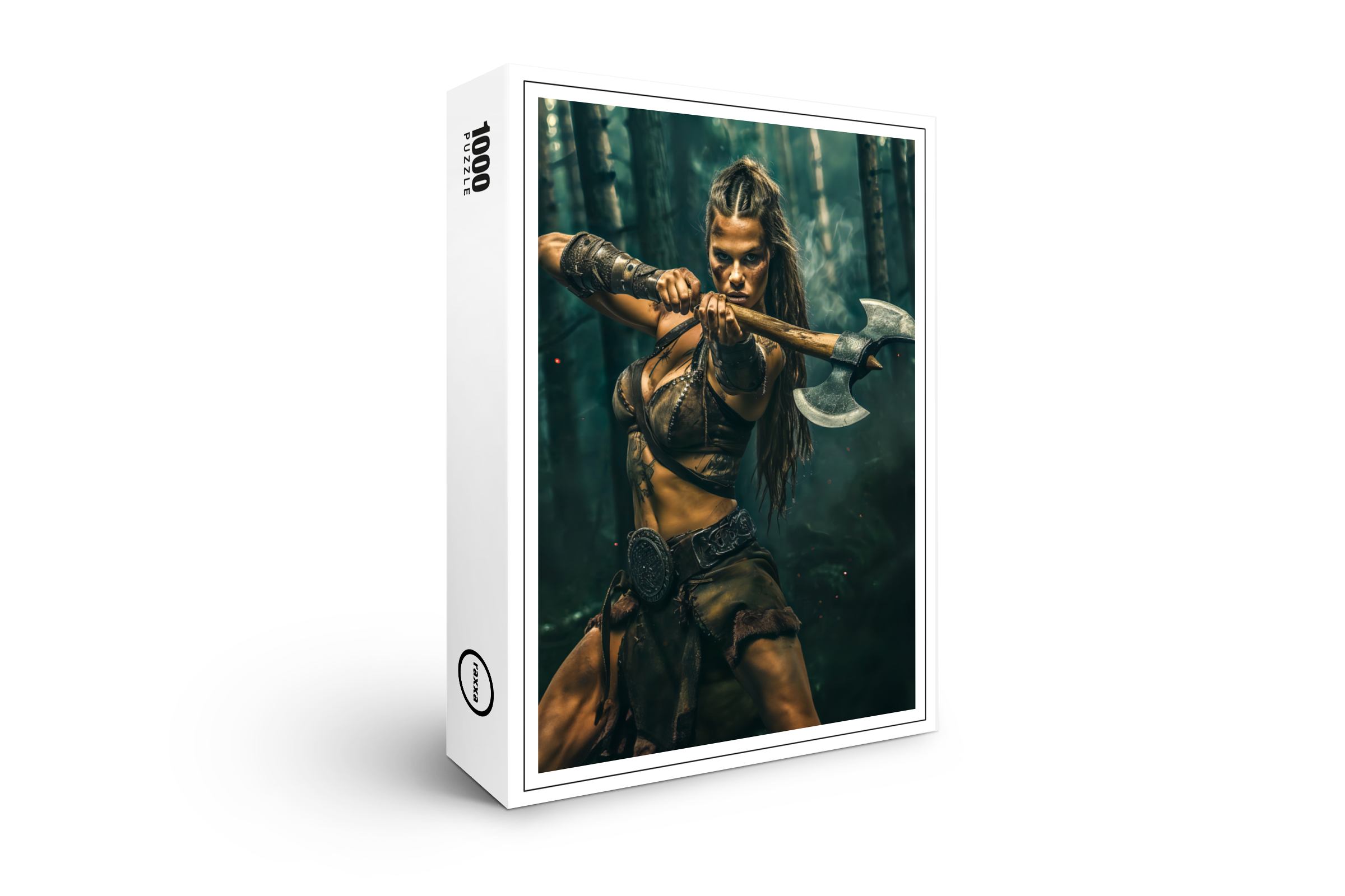 raxxa Premium-Puzzle: Relentless Viking Shieldmaiden Wielding Her Battle Axe