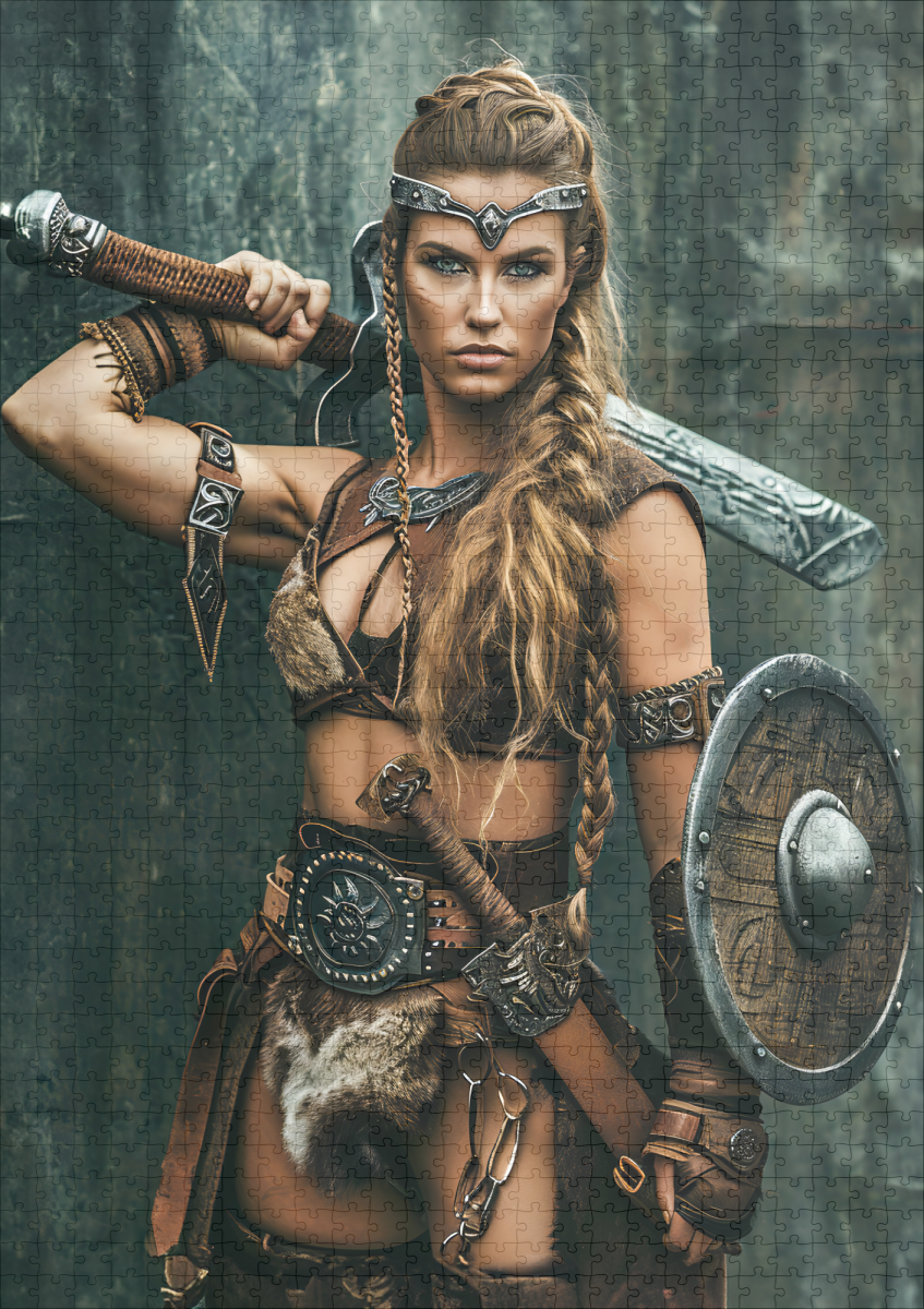 raxxa Premium-Puzzle: Nordic Warrior Woman Holding Her Sword With Determination – Image 2
