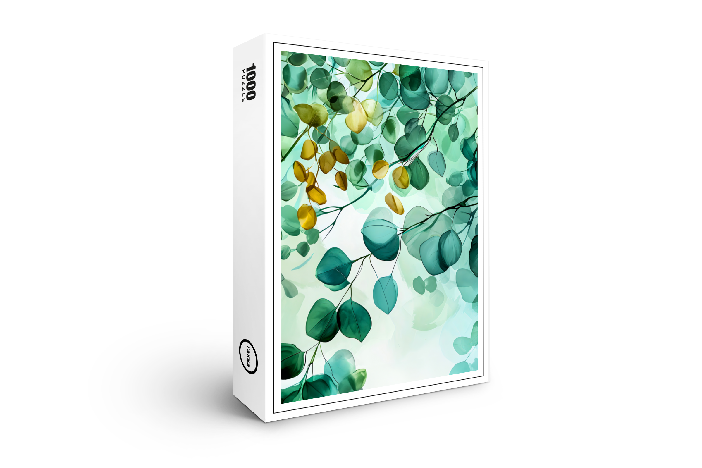 raxxa Premium-Puzzle: Green Watercolor Leaf With Cool Soft Gradients
