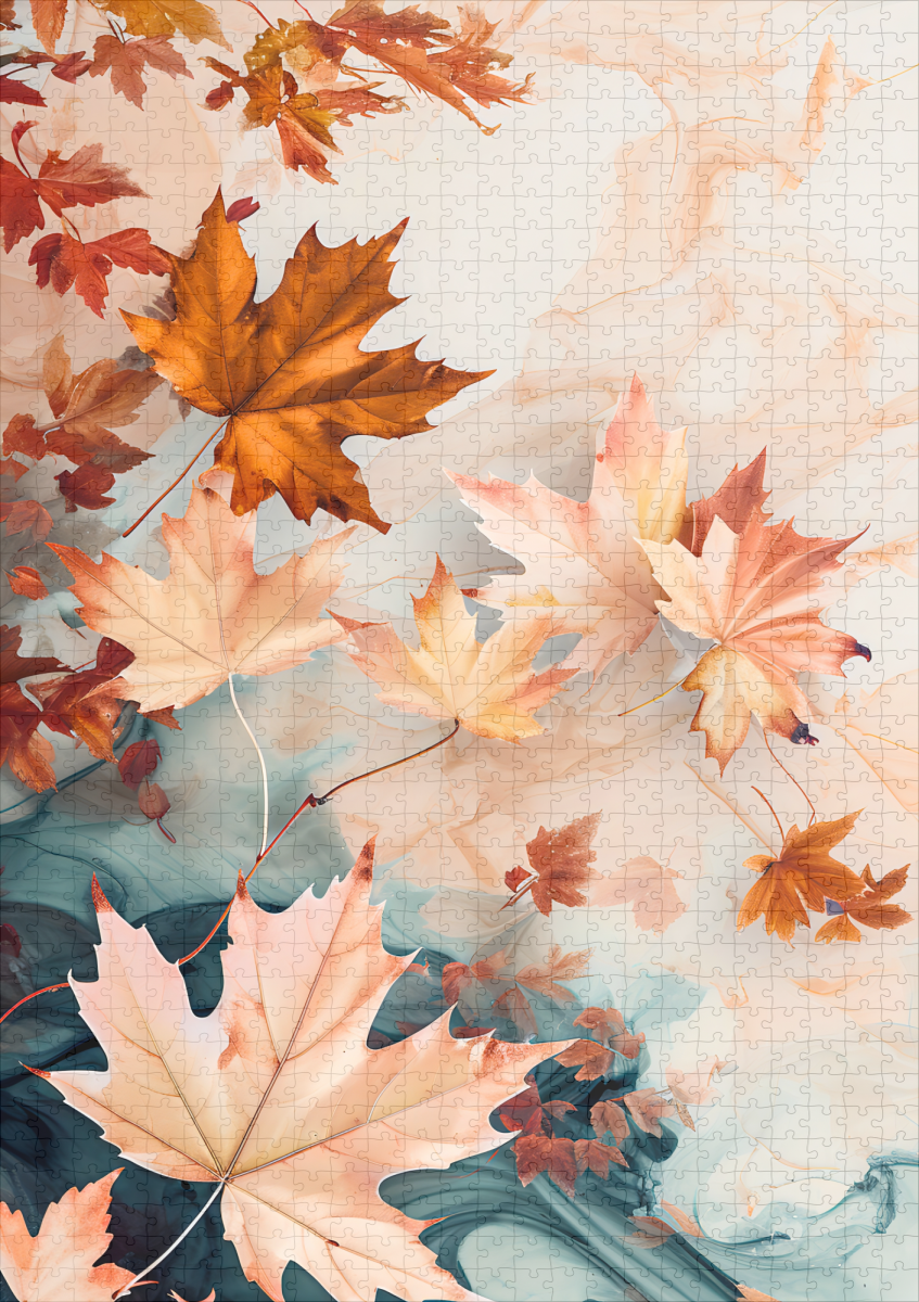 raxxa Premium-Puzzle: Pastel-Colored Watercolor Illustration of Vibrant maple Leaves - Imagen 2