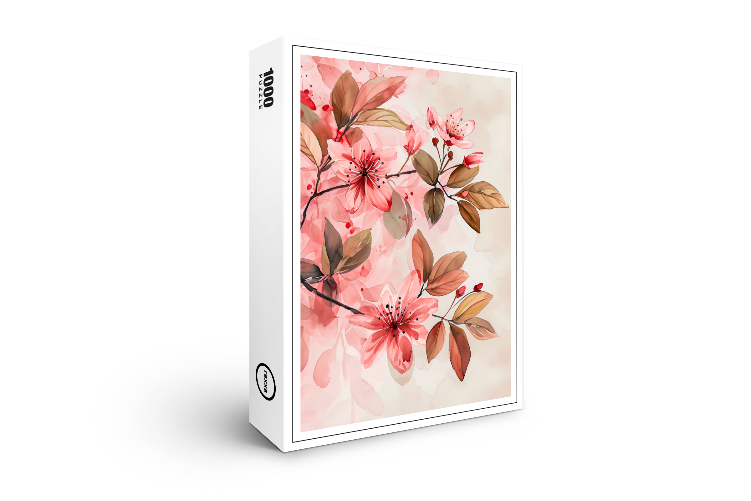 raxxa Premium-Puzzle: Pink Watercolor Blossoms With Soft Brown Leaves