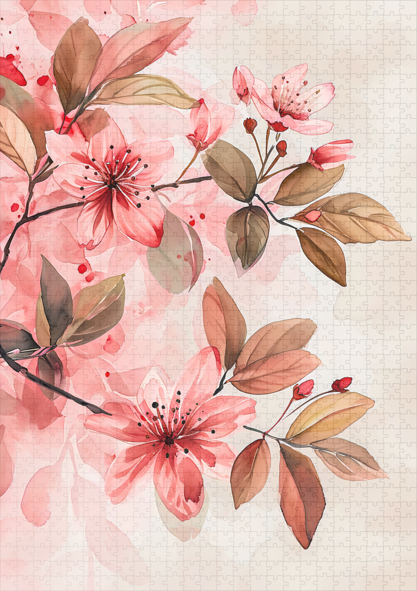 raxxa Premium-Puzzle: Pink Watercolor Blossoms With Soft Brown Leaves – Bild 2