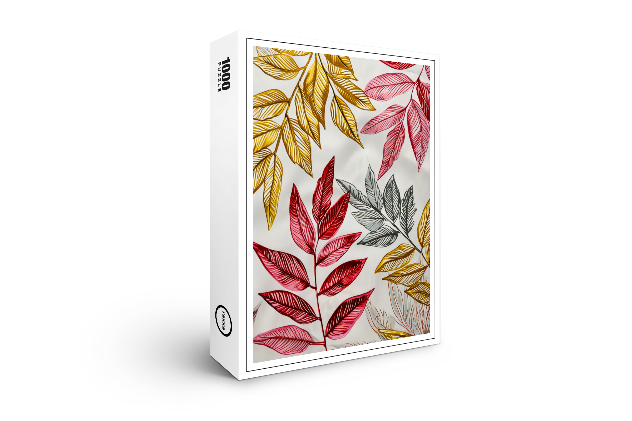 raxxa Premium-Puzzle: Dark Red Fern Leaves With Gold Accents