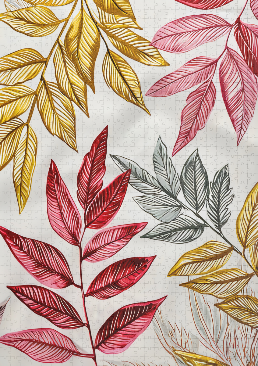 raxxa Premium-Puzzle: Dark Red Fern Leaves With Gold Accents – Bild 2