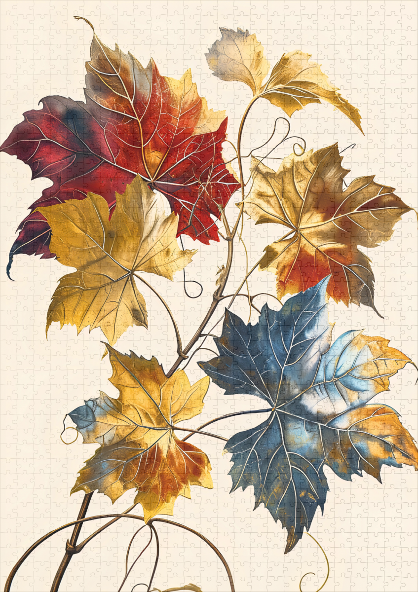 raxxa Premium-Puzzle: Pastel-Colored Watercolor Illustration of Vibrant wine Leaves - immagine 2