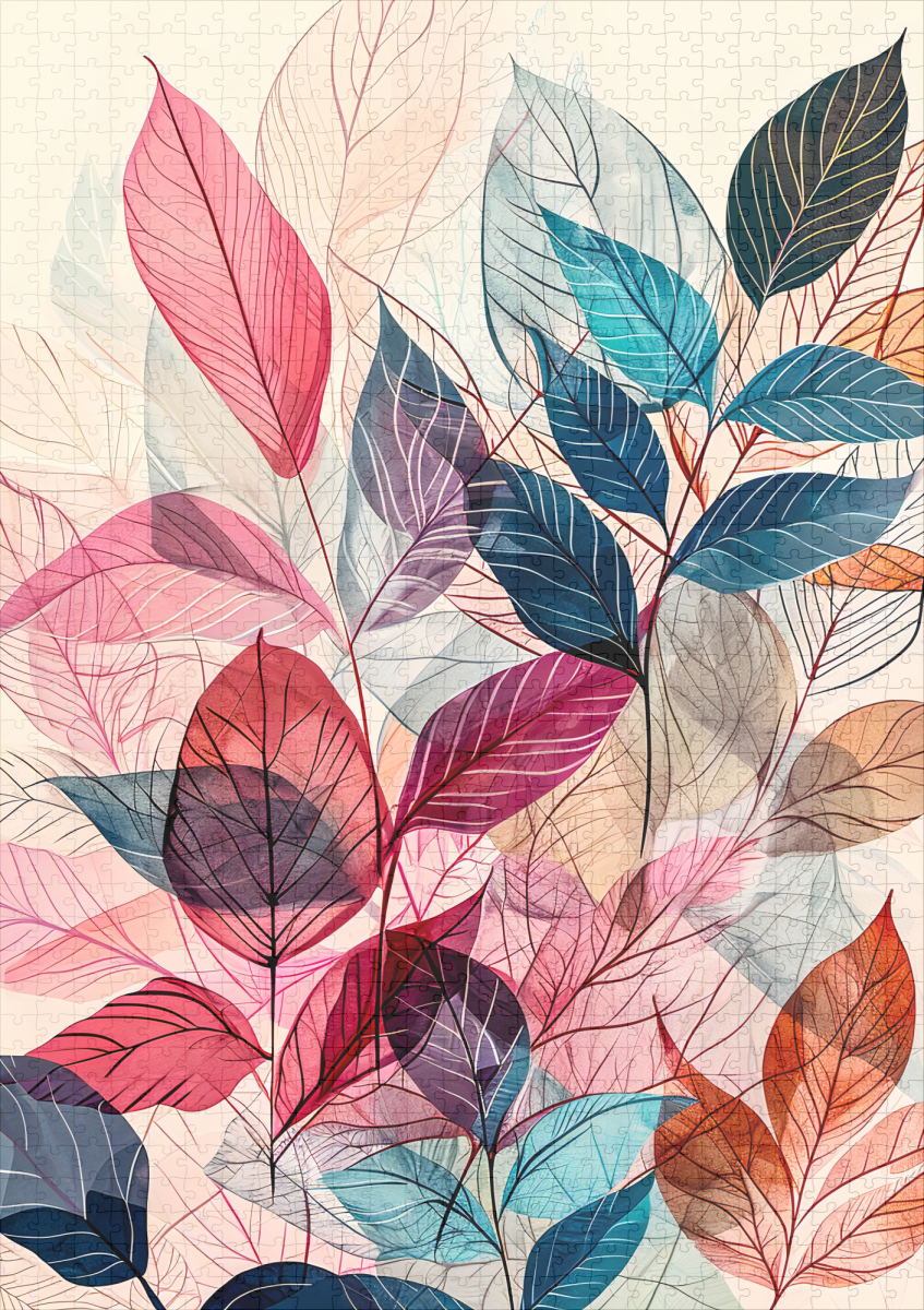 raxxa Premium-Puzzle: Pastel-Colored Watercolor Illustration of Vibrant Leaves - immagine 2