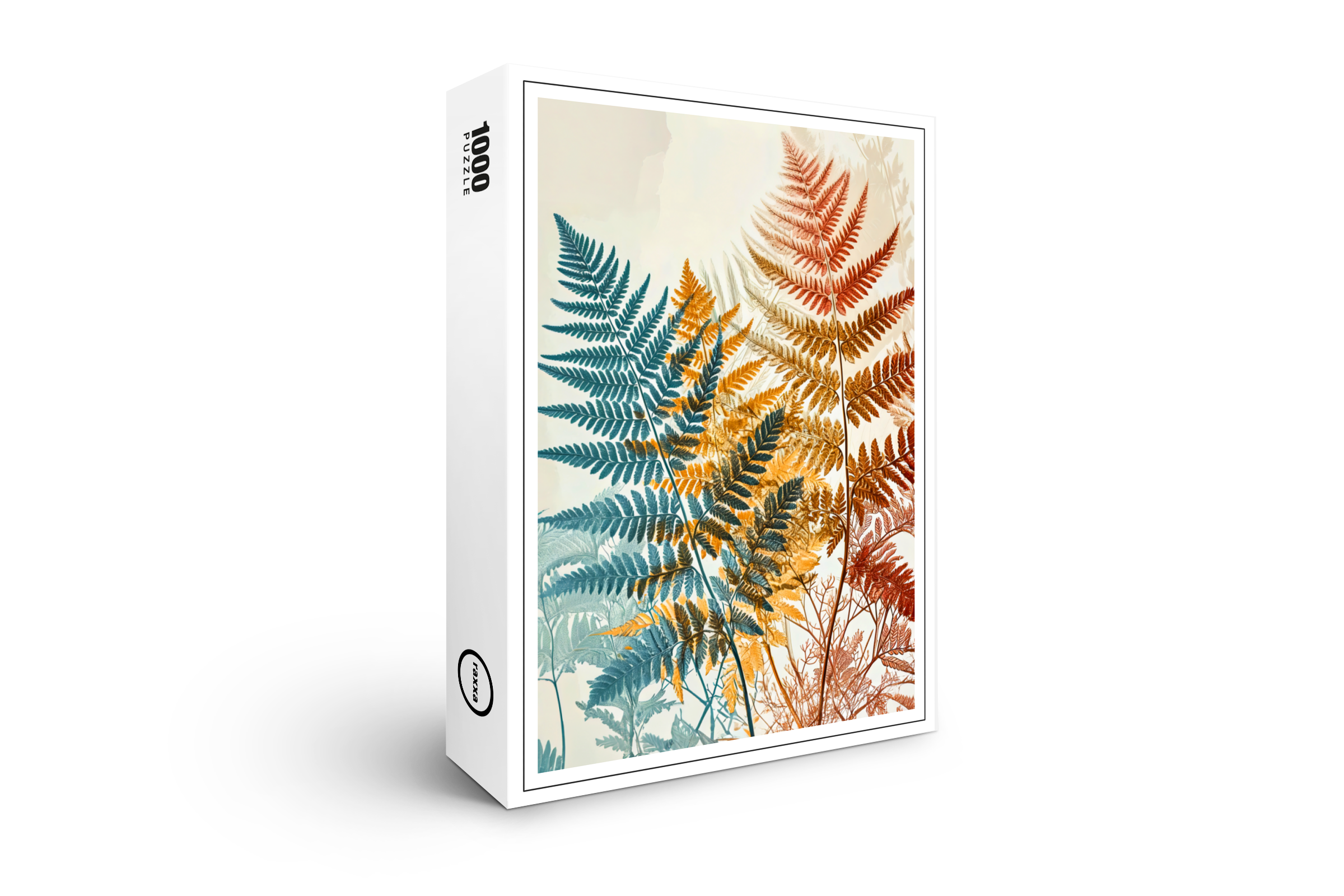 raxxa Premium-Puzzle: Pastel-Colored Watercolor Illustration of Vibrant Fern Leaves