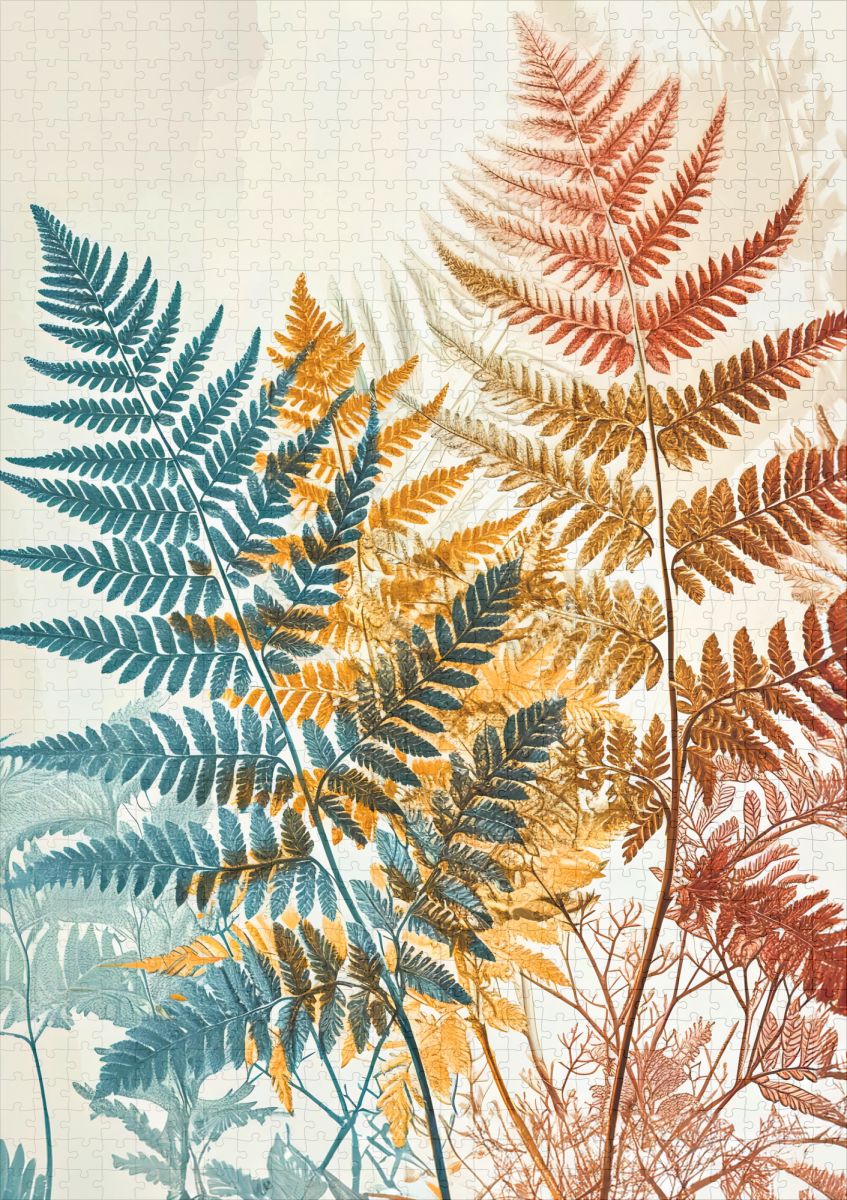 raxxa Premium-Puzzle: Pastel-Colored Watercolor Illustration of Vibrant Fern Leaves - immagine 2