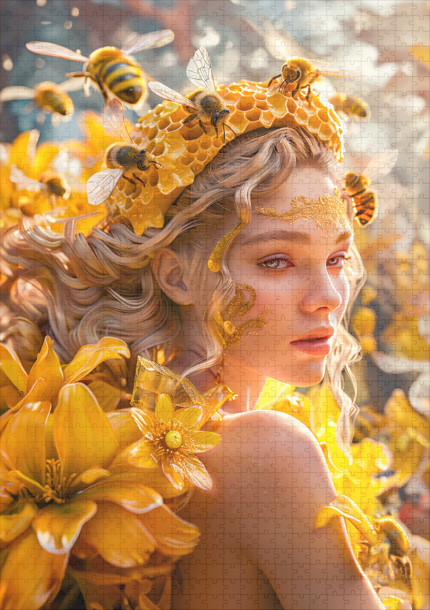 raxxa Premium-Puzzle: Queen Bee Woman Posing with Honeybees and Honey – Image 2