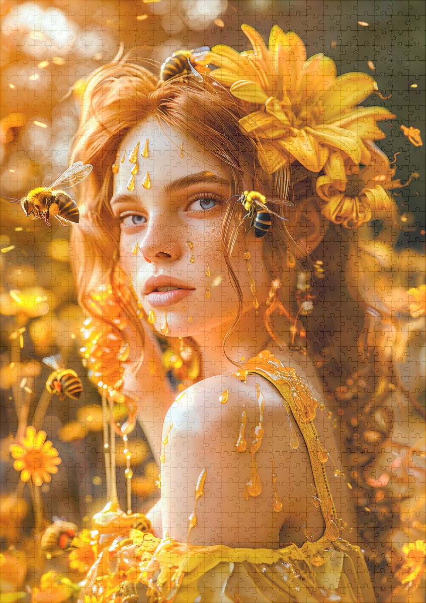 raxxa Premium-Puzzle: Queen Bee Woman Posing with Honeybees and Honey – Bild 2