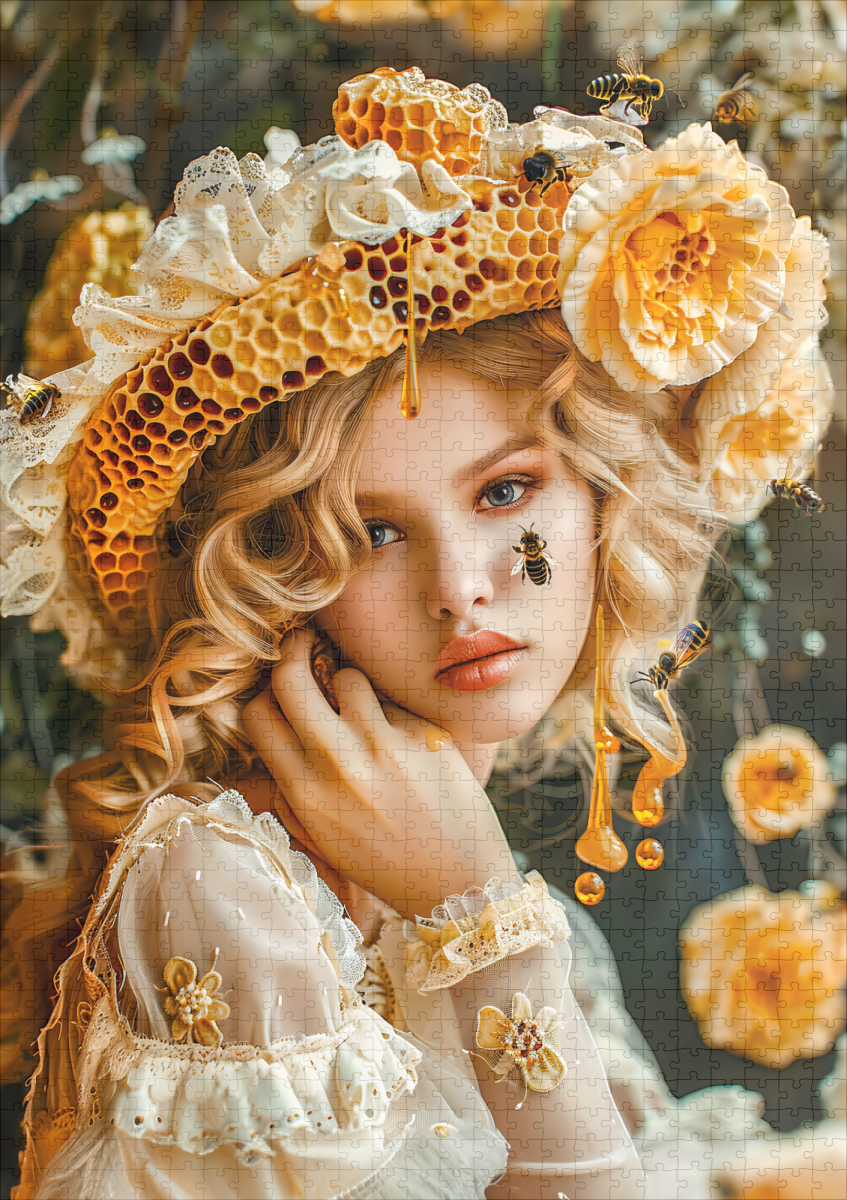 raxxa Premium-Puzzle: Queen Bee Woman Posing with Honeybees and Honey – Bild 2