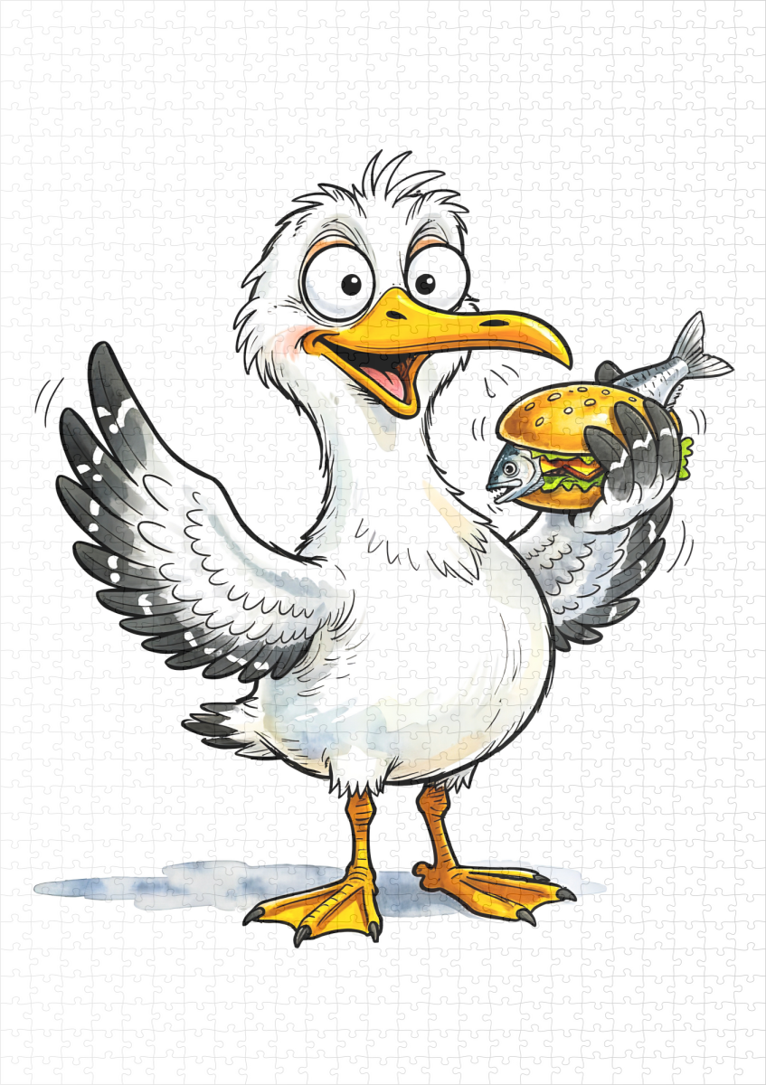 raxxa Premium-Puzzle: Seagull Holding Fish Sandwich at the Coast - Image 2