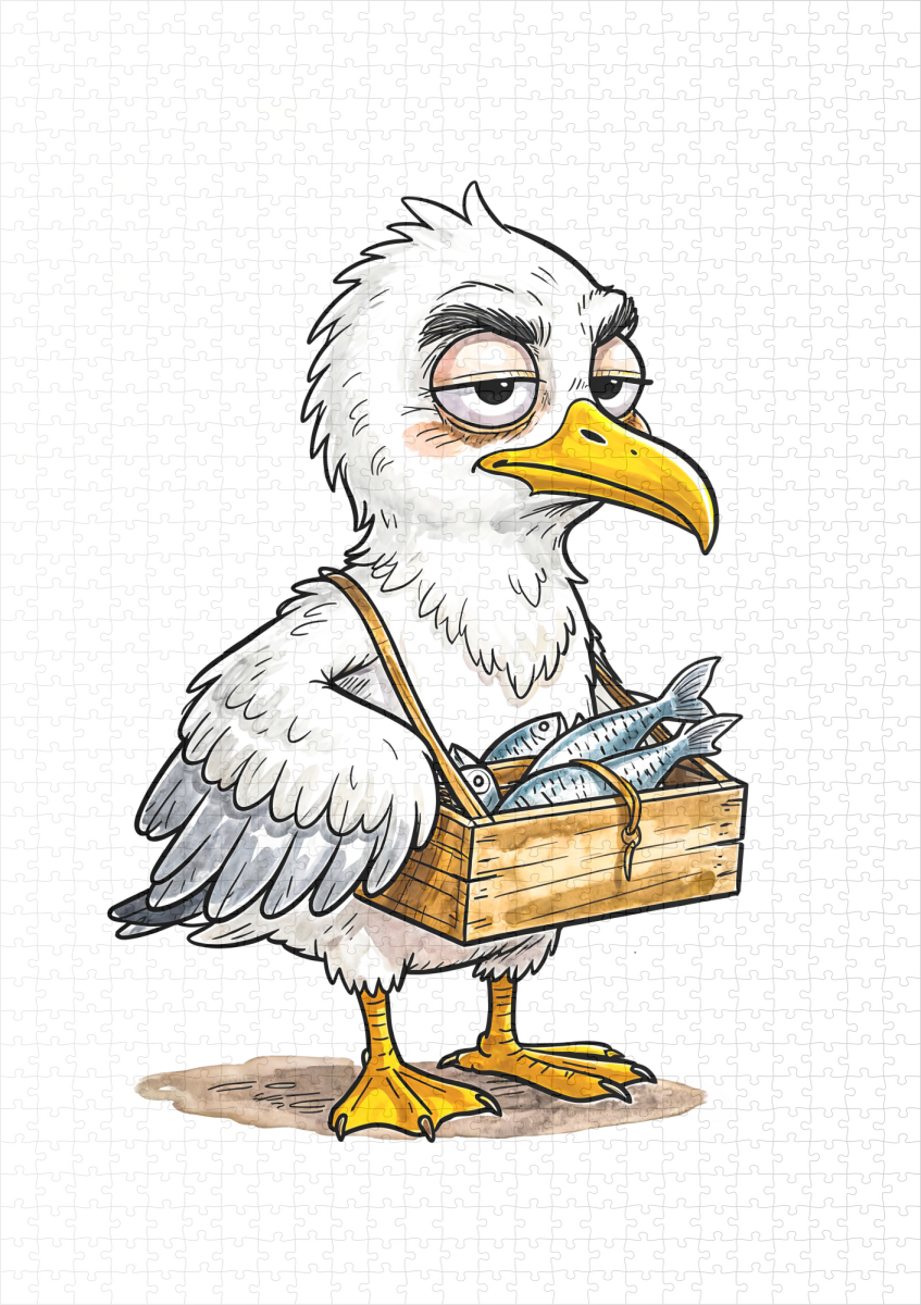 raxxa Premium-Puzzle: Seagull Carrying Fish Crate at the Coast – Image 2