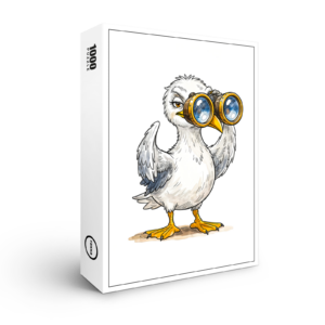 raxxa Premium-Puzzle: Seagull Looking Through Binoculars at the Coast