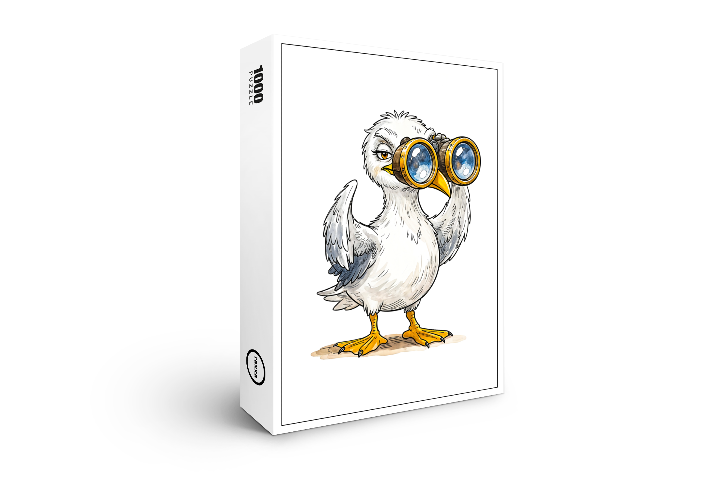 raxxa Premium-Puzzle: Seagull Looking Through Binoculars at the Coast