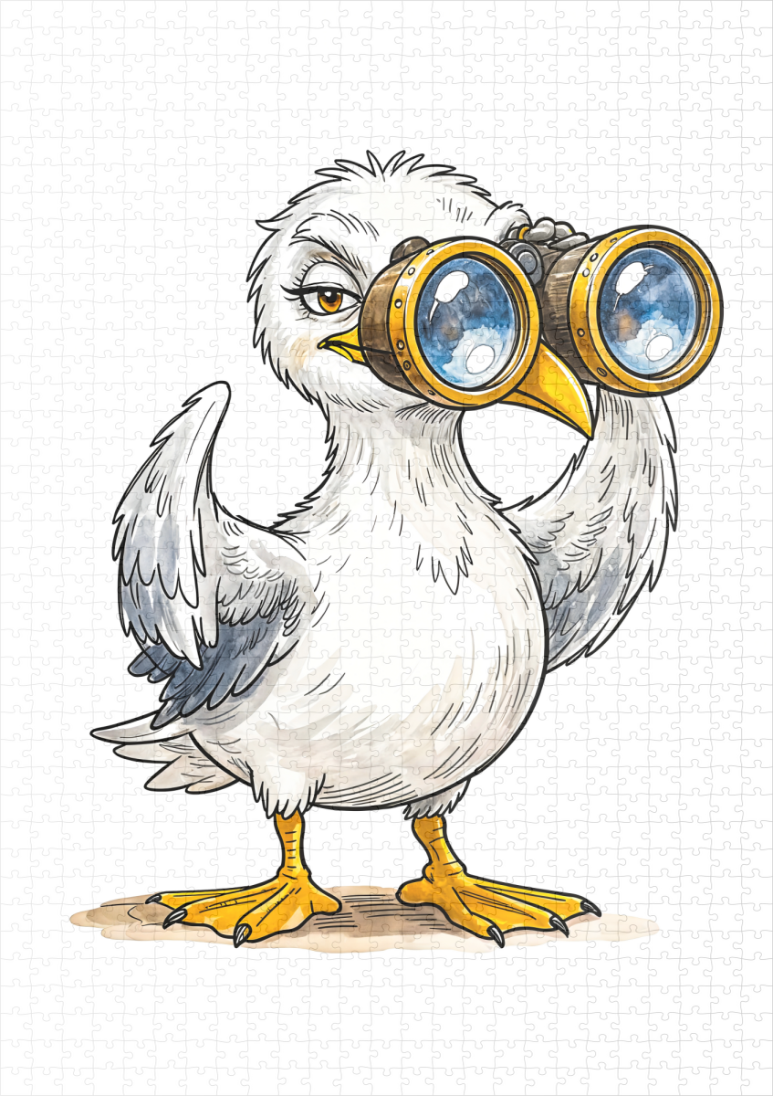 raxxa Premium-Puzzle: Seagull Looking Through Binoculars at the Coast - Image 2