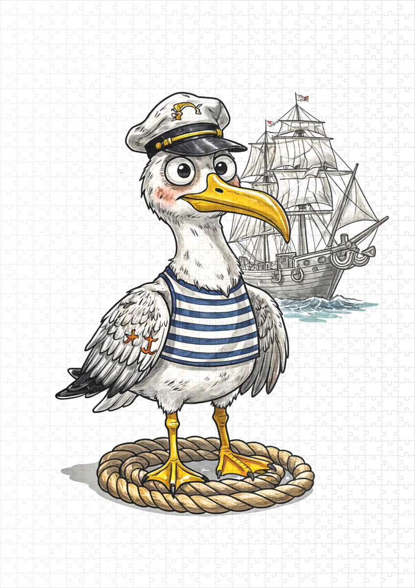 raxxa Premium-Puzzle: Seagull Sailor with Rope and Ship Background – Bild 2