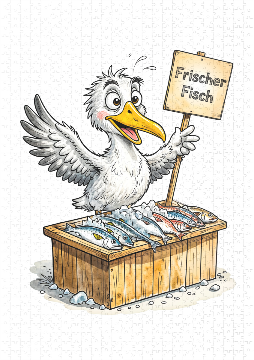 raxxa Premium-Puzzle: Seagull at Fresh Fish Stand on the Coast - Imagen 2